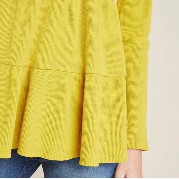 Anthropologie Maeve Samina Thermal Babydoll Long Sleeve Top Yellow - Picture 2 of 13